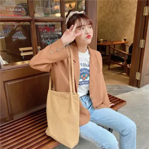 Minimalist cotton linen canvas tote bag for women, casual single shoulder shopping handbag.