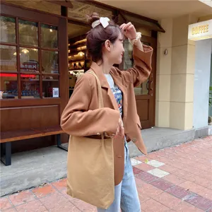 Casual minimalist canvas tote bag for women, solid khaki shoulder bag, everyday casual daily use.