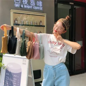Women corduroy mini handbag casual cute solid color tote bag vintage retro style daily use