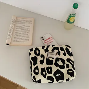Canvas leopard print tote bag chic casual shoulder handbag stylish canvas pouch for women