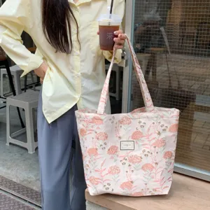 Vintage rosa Jacquard Segeltuch Tasche, stilvolle Handtasche für Damen Detailansicht.