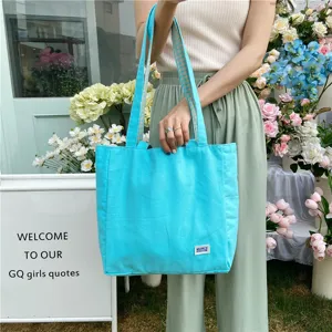 Japanese style minimalist plaid canvas shoulder bag casual tote bag for women daily use