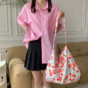 Large capacity floral canvas shoulder bag casual tote daily shopping bag for women