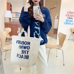 Canvas tote bag casual minimalist letter print shoulder bag large capacity shopping bag