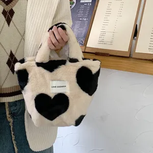 Japanischer Stil Plüsch Handtasche Süße Herz Tote Tasche Schüler Freizeit Bento Tasche Weich Flauschig Großraum Handtasche