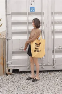 Korean style casual canvas tote bag for women, large capacity shoulder shopping bag.