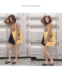 Casual literary canvas shoulder bag, large capacity student daily fashion handbag.