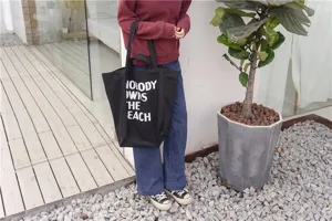 Black canvas tote bag for women large capacity shoulder bag casual minimalist handbag