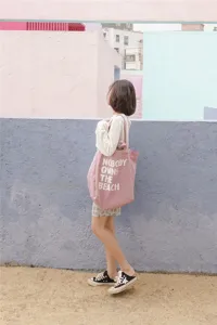 Korean style literary simple letter canvas shoulder bag for women large capacity tote
