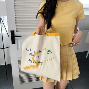 Women Large Capacity Canvas Tote Bag Casual Letter Print Shoulder Bag Vintage Aesthetic Shopper Bag Daily Commute Handbag