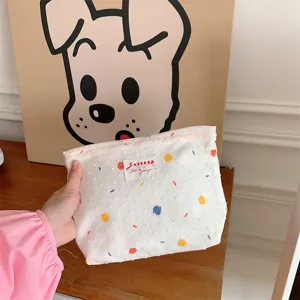 Borsa a mano in tela con stampa a pois bianchi custodia portatile casual dettaglio