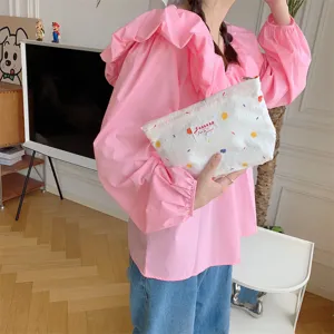 Borsa in tela carina a pois colorati pochette cosmetica con cerniera stile casual uso quotidiano