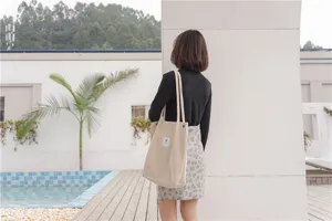 Korean style minimalist corduroy shoulder bag, large capacity casual daily tote bag for women.