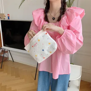 Borsa in tela a pois caramella dolce estiva, borsa a mano portatile casual per lo shopping quotidiano.