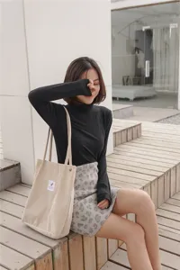 Korean style beige corduroy tote bag large capacity casual shoulder bag daily student shopping bag