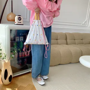 Borsa con coulisse in tela a pois caramelle estive borsa tote carina casual grande capacità
