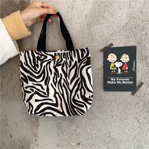Casual Corduroy Zebra Print Tote Bag Fashion Handheld Bento Pouch Daily Storage Bag