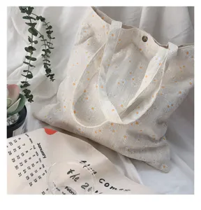 Japanese fresh daisy canvas tote bag casual shoulder bag student lightweight cloth handbag