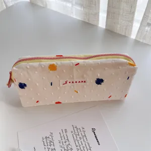 Astuccio in tela carino con pois ricamati colorati borsa di cancelleria per studenti