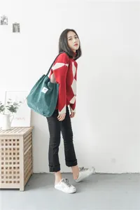 Korean style corduroy shoulder bag, large capacity literary tote bag for student daily use.