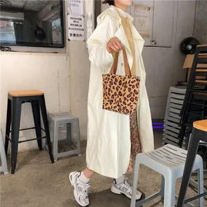 Leopard print canvas tote bag, casual retro style daily handbag, small lunch storage pouch.