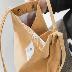 Corduroy shoulder bag casual large capacity tote bag vintage student shopping bag yellow