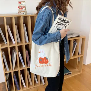 Japanese corduroy cute embroidered shoulder bag for students, casual lifestyle aesthetic tote.
