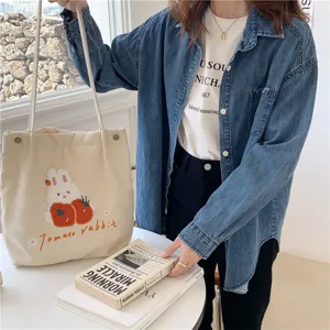 Cute Corduroy Rabbit Embroidered Shoulder Bag Casual Student Tote Bag Daily Lifestyle