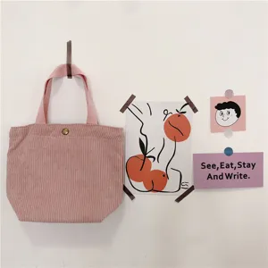 Pink corduroy handbag mini casual women small bag retro cloth bento bag versatile daily style