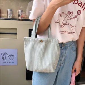 Casual corduroy mini tote bag with top handle, vintage style everyday handbag for women.