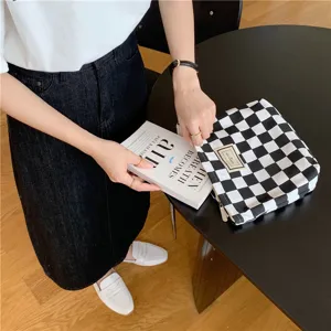 Sac en toile à carreaux noir et blanc grand cabas fourre-tout décontracté pour femme