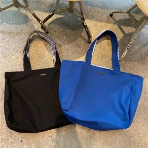 Casual canvas tote bag with gingham strap, stylish shoulder bag for daily use and school