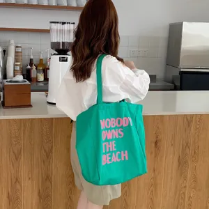 Korean Style Minimalist Letter Print Canvas Tote Bag For Women Large Capacity Casual Shoulder Shopping Bag Daily Handbag