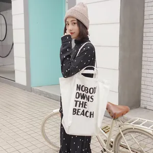 Korean style minimalist letter canvas tote bag for women large capacity daily shoulder bag