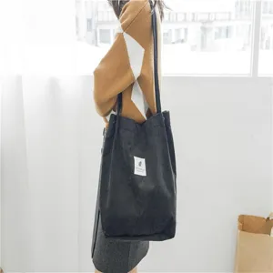 Korean style corduroy tote bag for women large capacity shoulder bag casual shopping bag