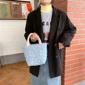 Korean style sweet quilted tote bag cute lunch bag snack storage bag for daily use
