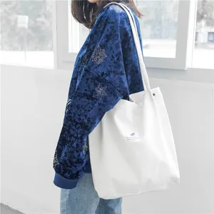 White corduroy tote bag large capacity casual shoulder bag aesthetic student shopping bag