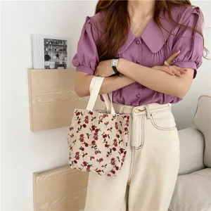 Women's Corduroy Lunch Tote Bag Cute Floral Leopard Zebra Print Handbag Portable Casual Daily Commute Storage Bag