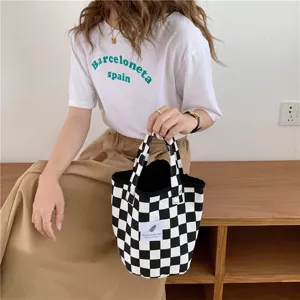 Sac cabas en toile à carreaux noir et blanc chic pour femme, grand sac à main quotidien.