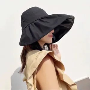 Sombrero de sol negro mujer ala grande proteccion UV plegable transpirable gorra playa.