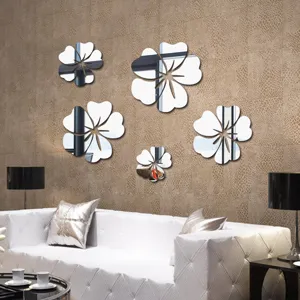 Acrylic mirror wall stickers 5pcs hibiscus flower self-adhesive home living room decor detail view.