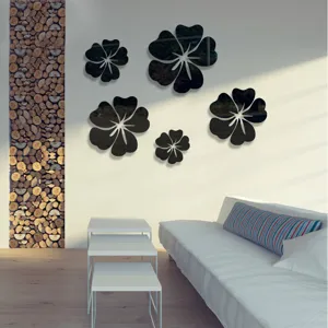 5 Pieces Hibiscus Flower Mirror Wall Stickers Acrylic Self-Adhesive Home Decor for Living Room