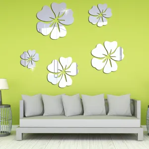 Dimensional Acrylic Mirror Wall Stickers Hibiscus Flower Floral Wall Decals Self Adhesive Waterproof Home Decor