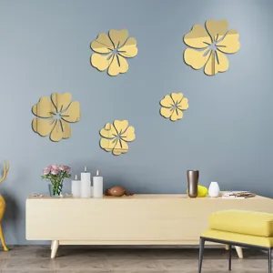 5-Petal Hibiscus Mirror Wall Sticker Self-Adhesive Acrylic Home Decor Living Room