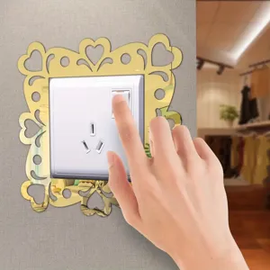 Acrylic mirror square switch sticker gold decorative wall plate sticker for home