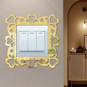 Gold acrylic mirror light switch sticker with heart decorative frame for home wall decor