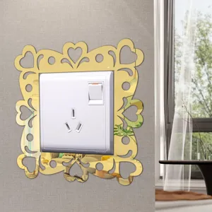 Acrylic Mirror Switch Sticker Gold Hollow Heart Wall Decal Decorative Switch Panel Cover
