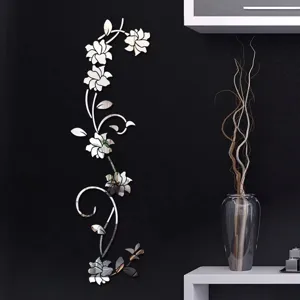 Akryl Spiegel Wandaufkleber mit DIY Ranken Rosen Blumen Design für moderne Heimdekoration.