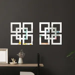 Acrylic square mirror wall sticker, self-adhesive hollow geometric home decoration art.