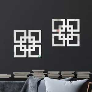Geometric mirror wall stickers, square hollow decorative acrylic mirrors for modern home decor.